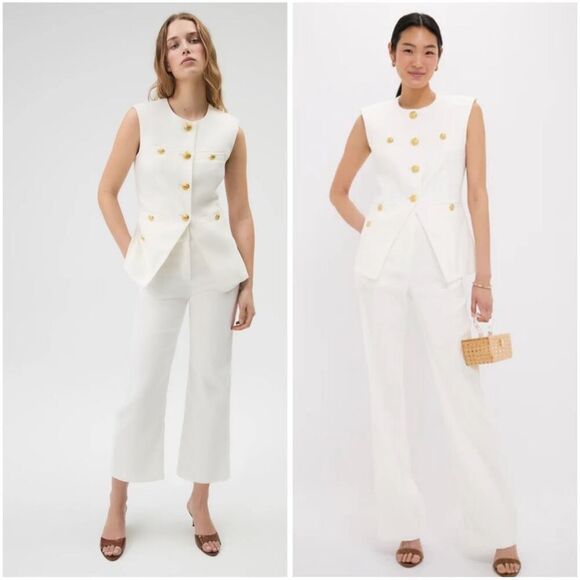 Veronica Beard Tamara White Linen Collarless Vest - Picture 5 of 12